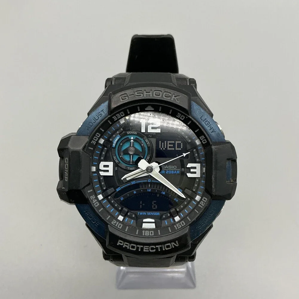 Casio G-Shock GA-1000 Mens Watch 52mm Black Blue Digital Twin Sensor New Battery